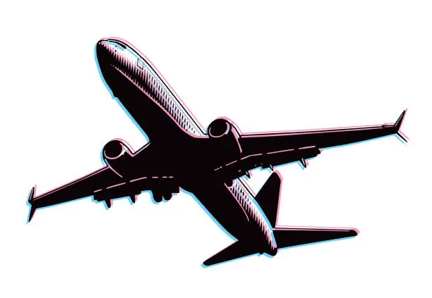Vector illustration of Commercial airplane, cut out with Glitch Technique