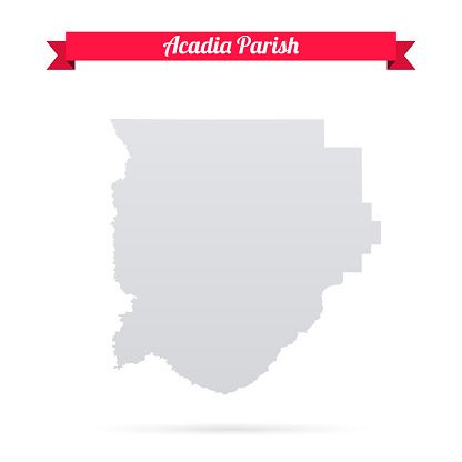 Map of Acadia parish - Louisiana, isolated on a blank background and with his name on a red ribbon. Vector Illustration (EPS file, well layered and grouped). Easy to edit, manipulate, resize or colorize. Vector and Jpeg file of different sizes.