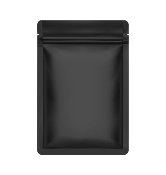 istock Realistic black stand up pouch bag mockup. Vector illustration isolated on white background. Front view. 1496851869
