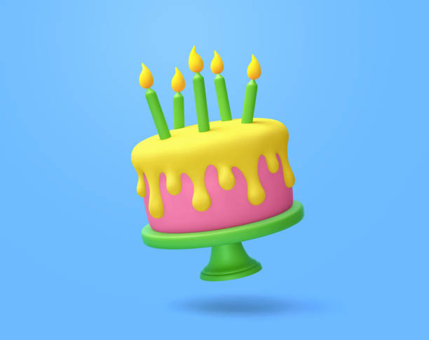 istock Cartoon cake with candles isolated on blue background. Clipping path included 1496853811