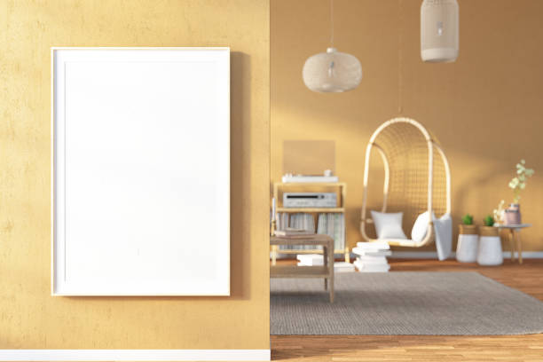 istock Empty Mock up Picture Frame on Cozy Living's Room Beige Wall 1496855141