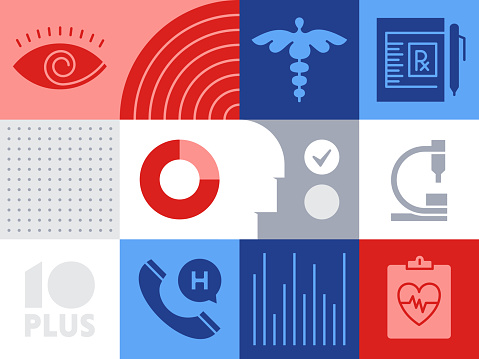 Pattern infographic with icons for healthcare. Clean lines and minimalist design, universally applicable across various industries and contexts.