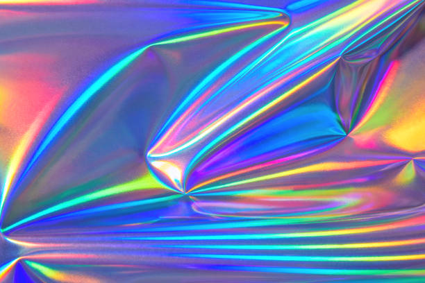 istock Abstract neon holographic metallic foil background in 80s, 90s style 1496856828