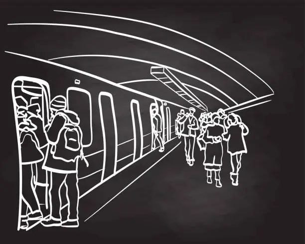 Vector illustration of SubwayStationComingAndGoingBlackboard