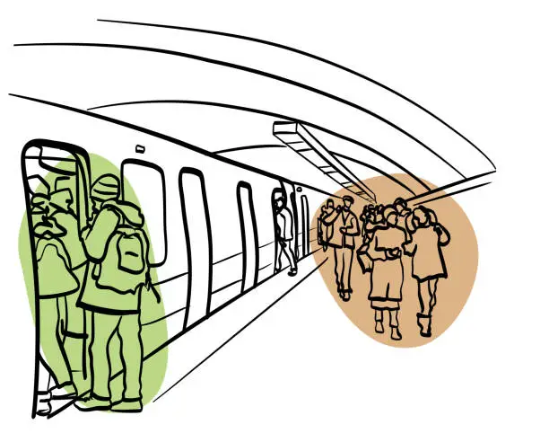 Vector illustration of SubwayStationComingAndGoingSketchColorSage