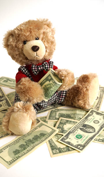 istock Teddy bear with money rich and welfare 1496858641