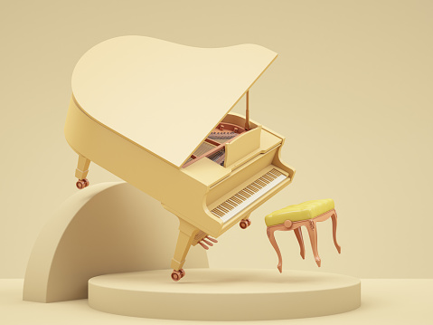 Pastel Colored Piano Floating in the Air. 3D Render