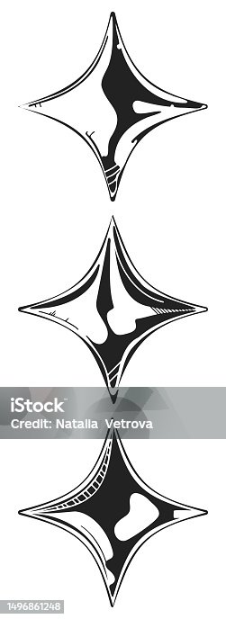 istock Set of three hand-drawn illustrations. A variety of patterns in the shape of a four-pointed star. 1496861248