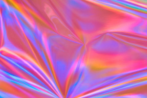 istock Abstract neon holographic metallic foil background in 80s, 90s style 1496863327