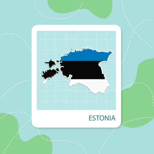 Vector illustration of Stickers of Estonia map with flag pattern in frame.