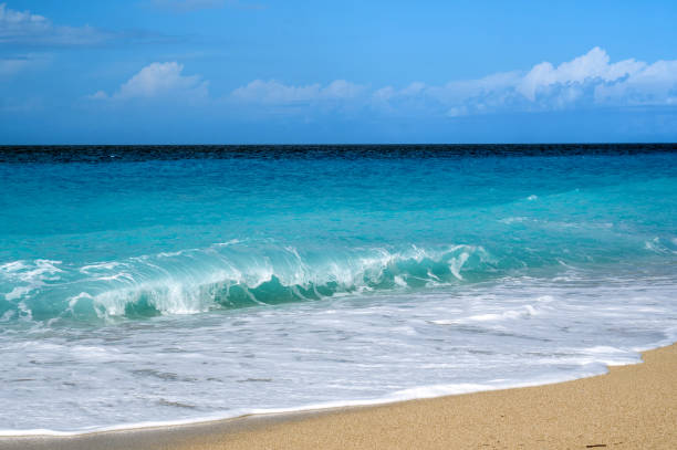 istock Turquoise sea horizon with dramatic clouds and waves 1496863498