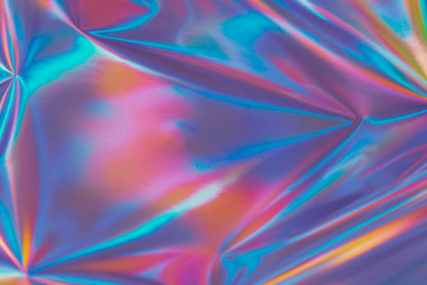 istock Abstract neon holographic metallic foil background in 80s, 90s style 1496863504