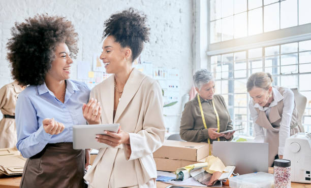 istock Manager, ecommerce delivery tablet and teamwork, package box or stock product for commercial sale distribution. Logistics courier shipping, retail store diversity or happy black woman in supply chain 1496868165