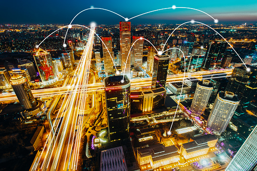 Aerial View of City Network of Beijing Skyline