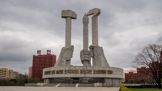 Pyongyang, North Korea (DPRK - Democratic People's Republic of Korea). April 2018. Monument to Party Founding.