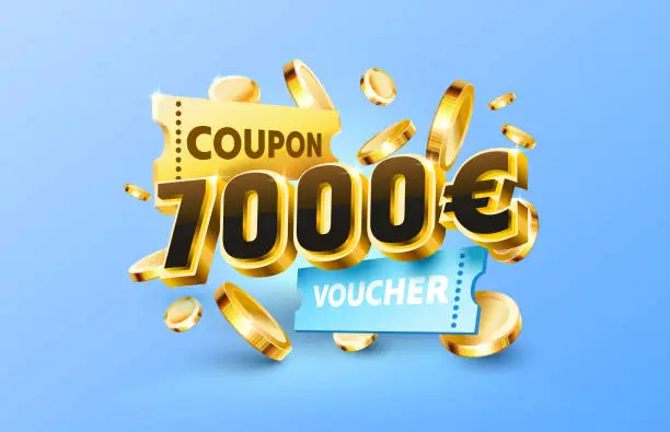 Vector illustration of 7000 euro coupon gift voucher, cash back banner special offer. Vector illustration
