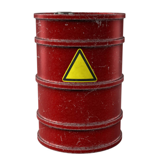 istock Isolated red Barrel with a warning sign. 3D Rendering 1496881331