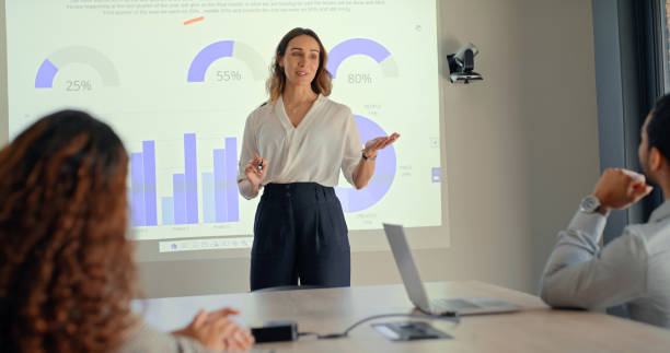 istock Business people, smart board and analytics in meeting for corporate data, graph or charts at office. Group of employee analyst in team presentation for digital marketing or company statistics at work 1496883077