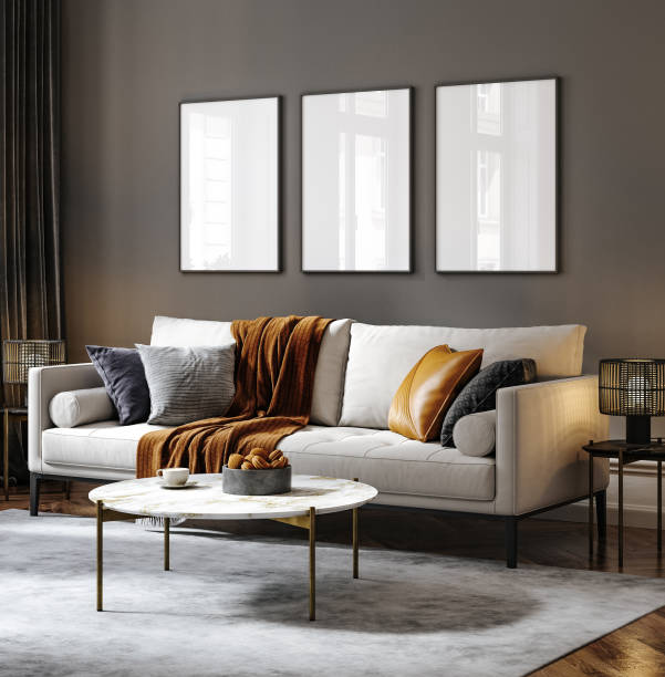 istock Frame mockup in modern dark home interior background 1496886336