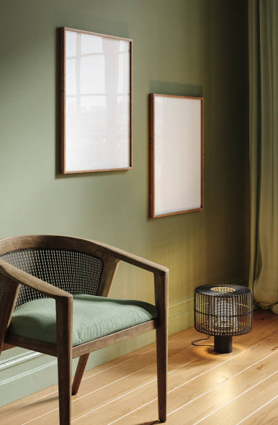 istock Poster frame mockup in dark green living room interior 1496886338