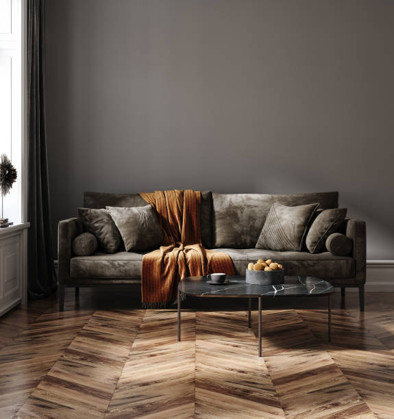 istock Modern dark home interior background, wall mock up 1496886340