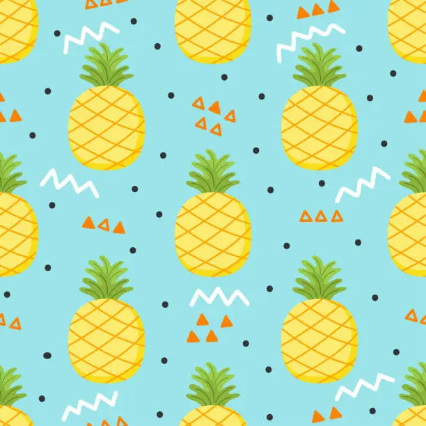 Vector illustration of Pineapple Seamless Pattern vector illustration. Cute pineapple elements on blue background