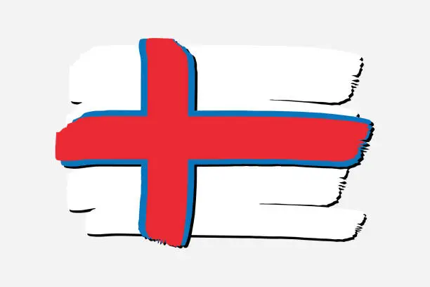 Vector illustration of Faroe Islands Flag with colored hand drawn lines in Vector Format