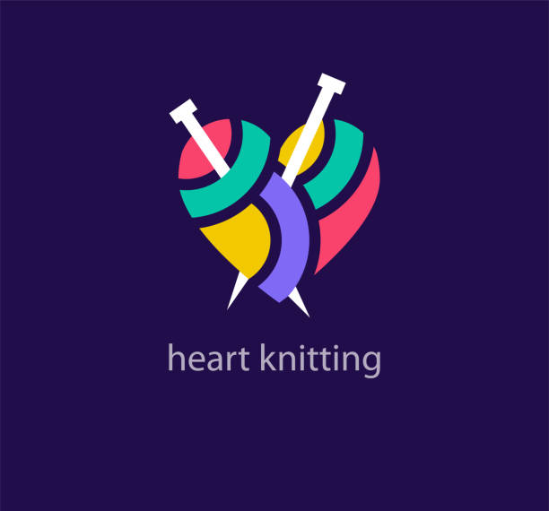 креативный дизайн логотипа из пряжи сердца. - wool knitting heart shape thread stock illustrations