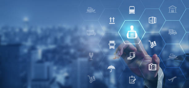 istock Logistic management concept. The complex process of planning, organizing and controlling resources to meet the needs of customers. The efficient flow and storage of goods, services. 1496892696