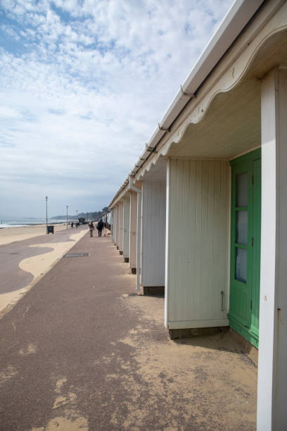 istock Beach huts in a row along a promenade 1496895054