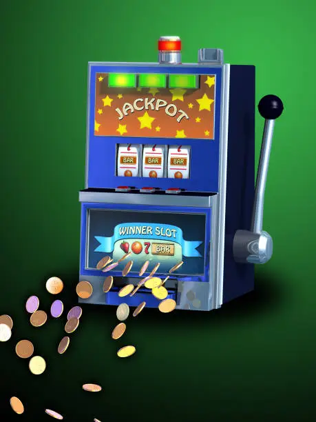 Winning combination on a slot machine. Digital illustration, clipping path included, 3D render.