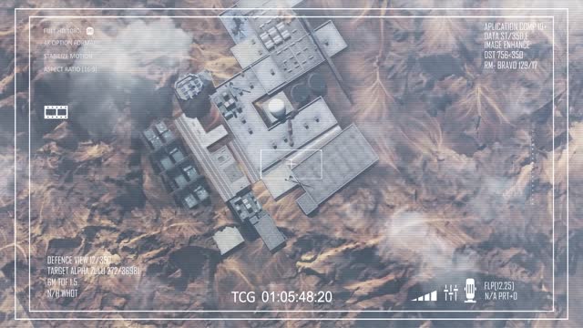 Secret Nuclear base hidden in the desert, Aerial top down