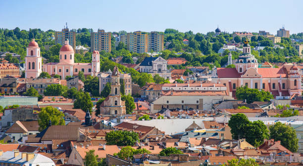 istock Panoramic view of Vilnius townscape against sky 1496896588