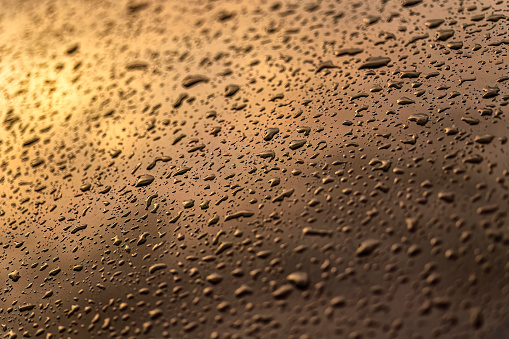 A captivating close-up photo capturing the mesmerizing texture of water droplets on a car body.