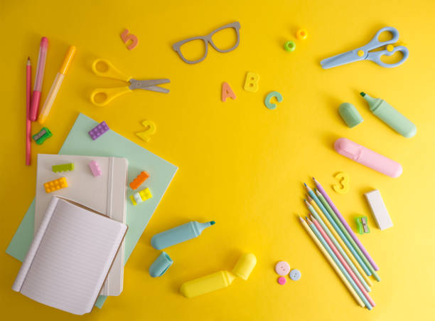 istock School supplies frame with space for text in the center on yellow background flat lay 1496903646