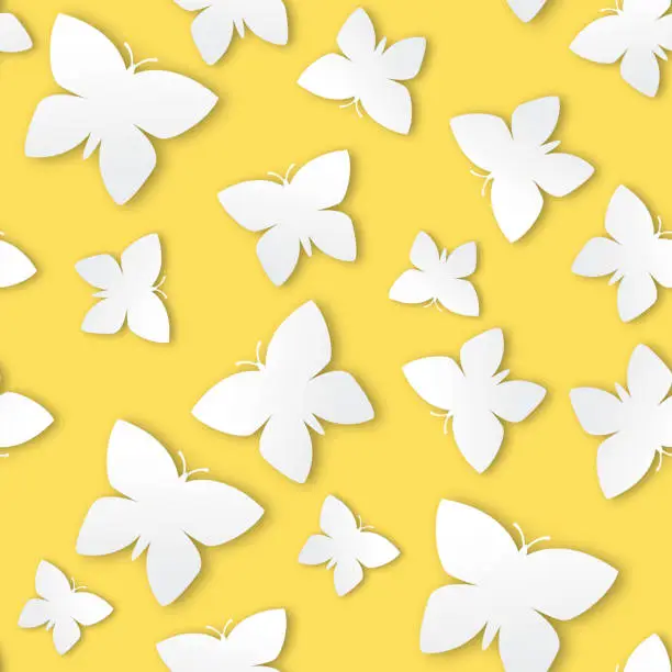 Vector illustration of Cut paper Butterflies Seamless Pattern