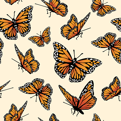 Seamless Pattern Of Monarch Butterflies