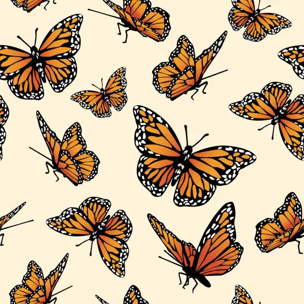 Vector illustration of Seamless Pattern Of Monarch Butterflies