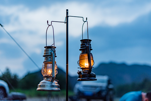 Outdoor camping, lamps and tents