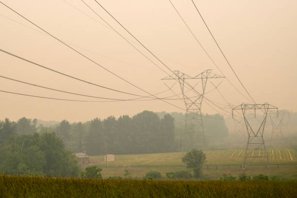 Smoggy dusk (mist from smoke of forest fire in Canada) in Worcester, Pennsylvania, USA