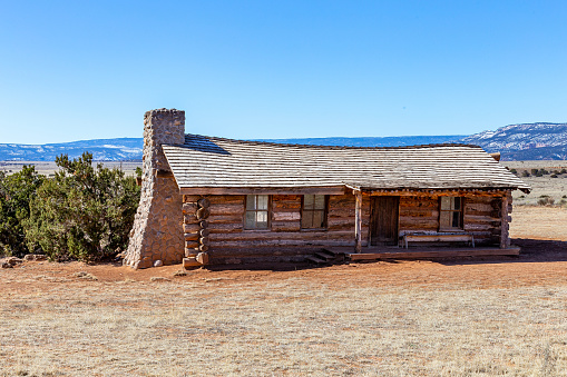 03.02.2017 New Mexico. USA Log cabin in ghost town of New Mexico