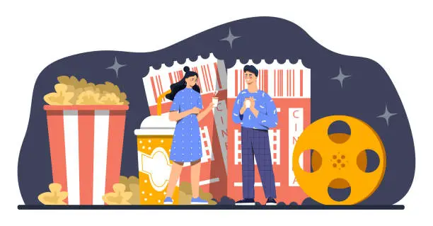 Vector illustration of Man and woman in cinema concept