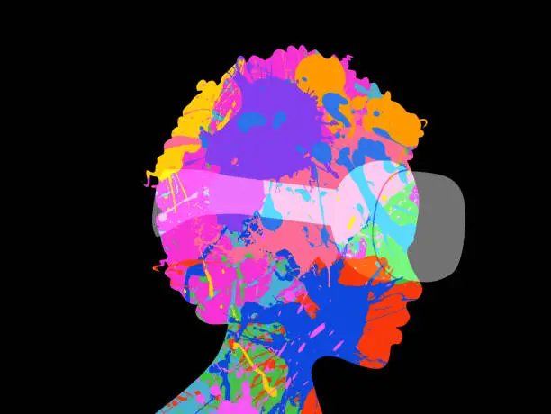 Vector illustration of Head Profile with Virtual Reality Headset