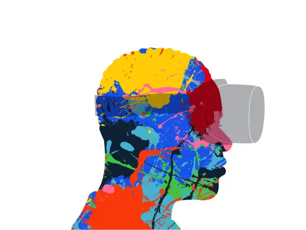 Vector illustration of Head Profile with Virtual Reality Headset