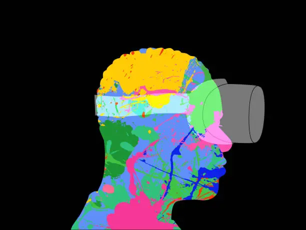 Vector illustration of Head Profile with Virtual Reality Headset