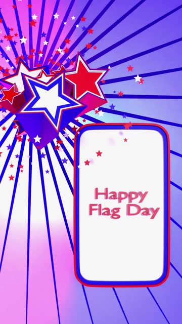 Vertical Starburst and Stripes of American Flag with White Empty Framed Banner For Flag Day Concepts in 4K Resolution