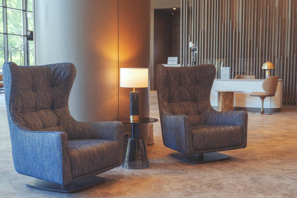 Armchairs in luxury hotel lobby