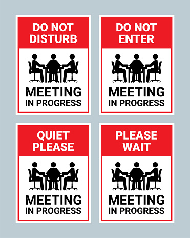 This versatile collection includes a variety of signs designed to indicate that a meeting is currently in progress. Featuring signs such as 