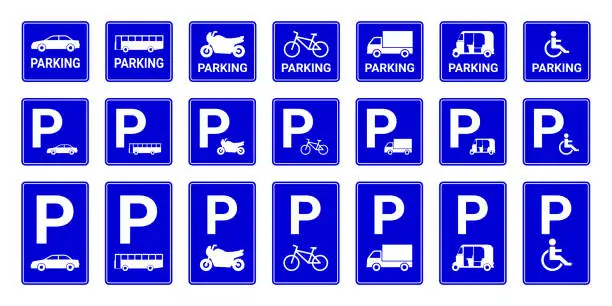 Vector illustration of Parking Sign Collection Vector Illustration