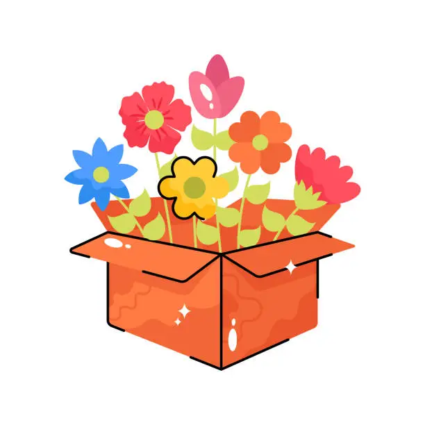 Vector illustration of Flower box doodle vector outline Sticker. EPS 10 file